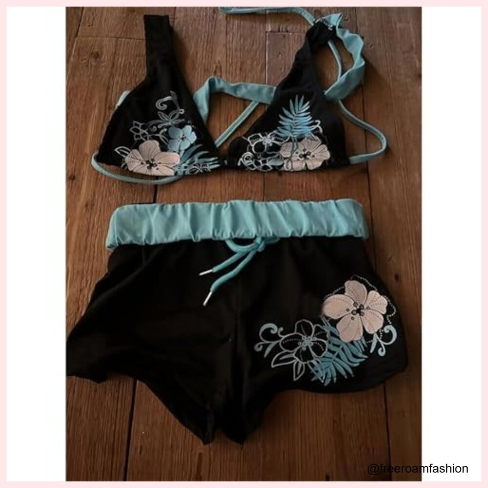 Y2k Halter Bikini Set Medium Polyester Blend Vint… - image 5